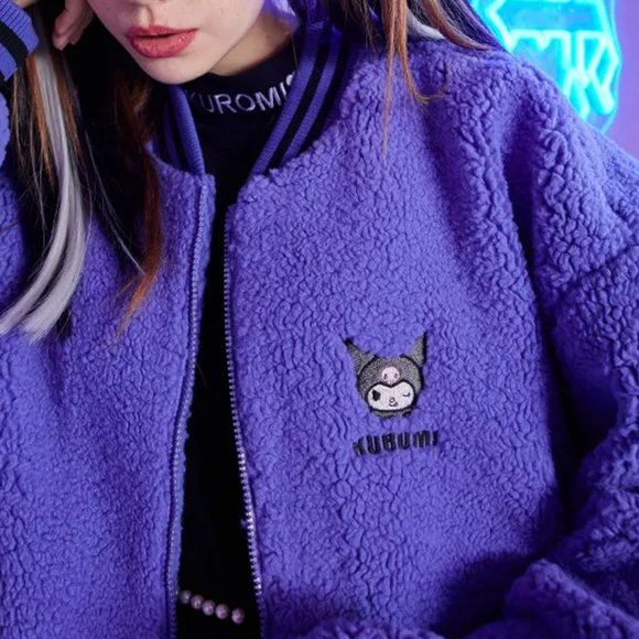 Kuromi Embroidery Fleece Jacket | Women Lolita Kawaii Jacket Sweater Outwear - Picture 3 of 6